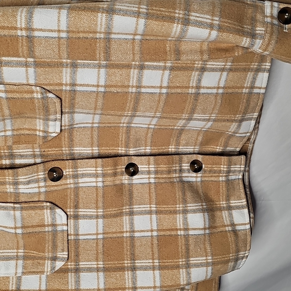 AVEC LES FILLES plaid Tan White Button Down Shirt Jacket Sz Medium - Picture 2 of 6